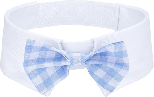 Segarty Dog Bow Tie for Neck Girth 16.5-21.2in, Adjustable Light Blue Plaid Bowtie Collar for Extra Large Dogs, Neck Tie Tuxedo Comfortable Cotton Grooming Accessory for Wedding Holiday Birthday Party