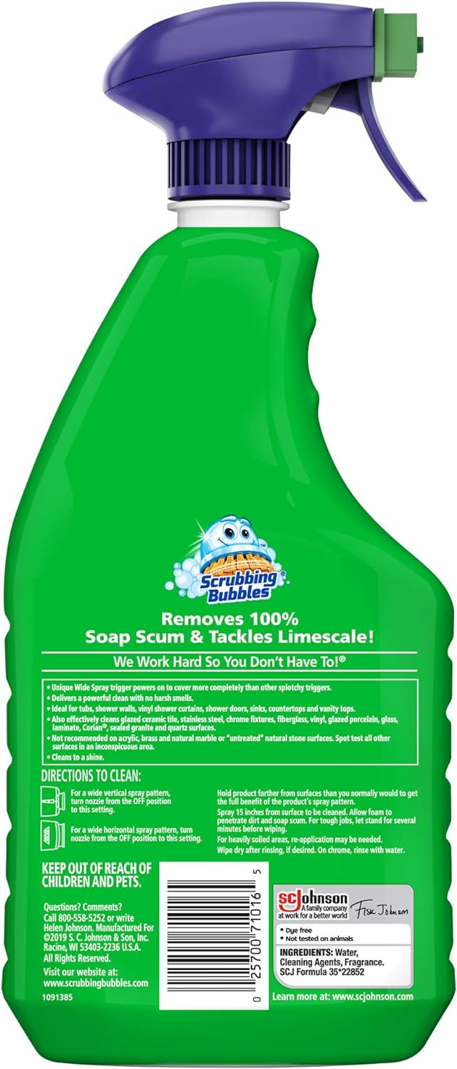 Scrubbing Bubbles Mega Bathroom and Shower Cleaner Spray, Foaming Action Removes Limescale and Soap Scum, Rainshower Scent, 32oz