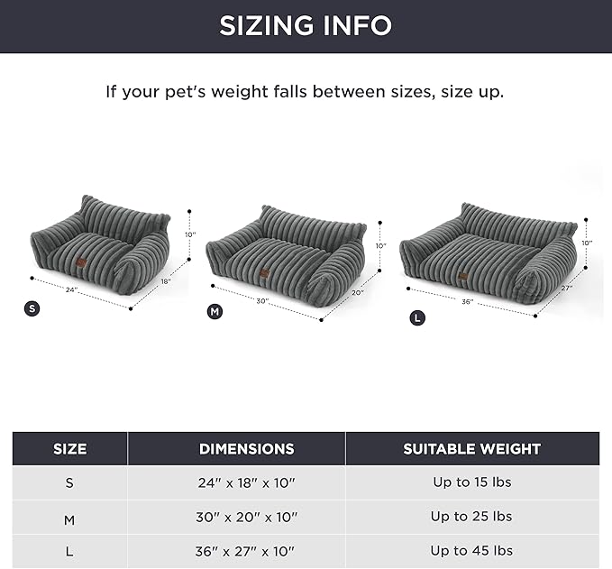 Bedsure Cute Dog Couch for Pets - Fluffy Dog Sofa with Premium Soft Corduroy Fleece, Small Dogs Couch Bed with Washable Cover, Supportive Pet Sofa Bed for Medium Large Dogs, 36inch, Warm Grey