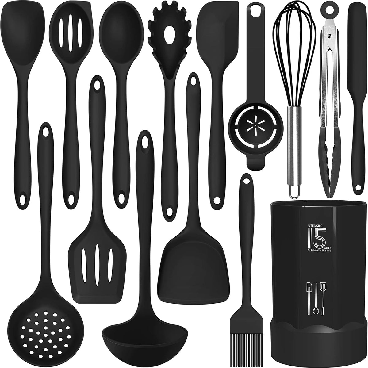 AOTHOD Silicone Cooking Utensils Set - 446°F Heat Resistant Kitchen Utensils,Turner Tongs,Spatula,Spoon,Brush,Whisk,Kitchen Utensil Gadgets Tools Set for Nonstick Cookware,Dishwasher Safe (BPA Free)