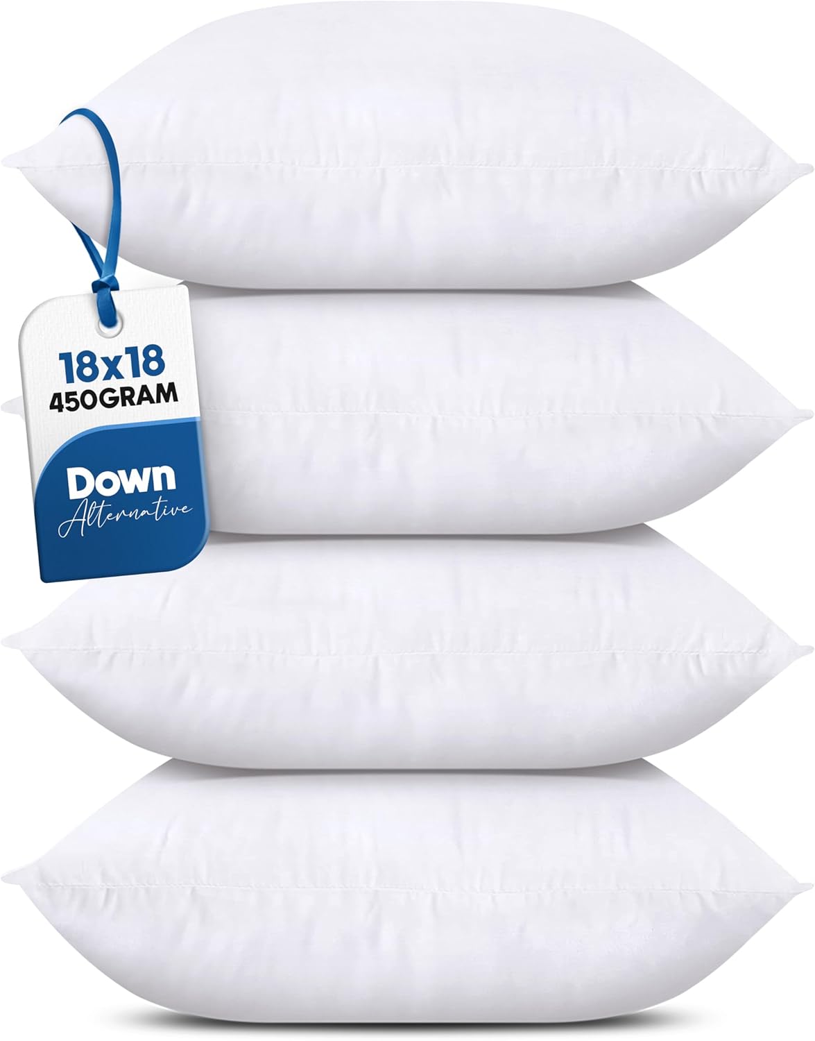 Utopia Bedding Throw Pillows (Set of 4, White) – 18 x 18 Inches Down Alternative Pillows for Bed, Sofa, and Couch - Fluffy Decorative Stuffer Pillow for Indoors & Outdoors