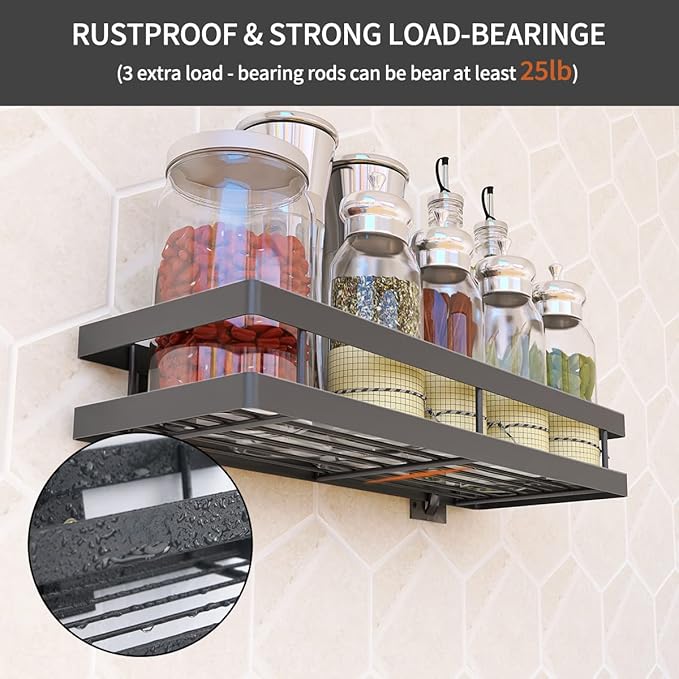 Spice Rack Organizer Wall Mount, 10" Hanging Black Spice Organizer Shelf, Farmhouse Seasoning Organizer, Space Shelves Holder for Kitchen, Flexible Bathroom Organizer (2 Pack)