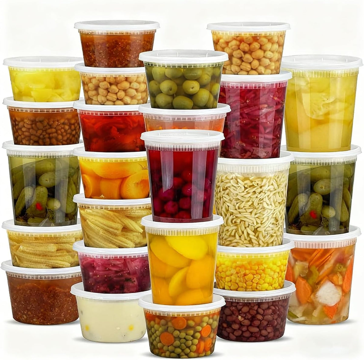 120 Sets (220-Piece) Deli Containers with Lids, 32/24/16/12/8 OZ X 20 Set Each,20 Spoons,Leak-Proof Plastic Airtight Takeout Meal Prep StorageBPA Free,Freezer/Microwave/Dishwasher Safe