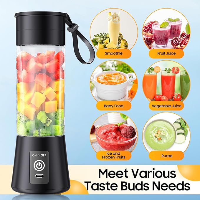 2026 Newly Upgraded Portable Smoothie Blender - Cordless Personal Blender Type-C Rechargeable, 13Oz Juice Cup BAP Free, 20,000Rpm Speed Powerful Blending, Freshly Squeezed in Sports/Office