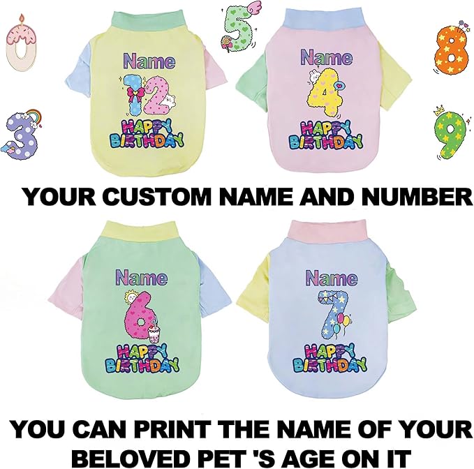 Custom Dog Birthday Shirt,Personalized Pet Apparel Print with Name Age Number,Pet Birthday Outfit,Lightweight Breathable Cotton Vest for Small Medium Large Dogs Cat (Dopamine Pink, X-Large)