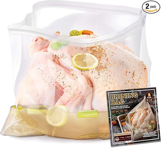 Brining Bag, 26"×22", 2 Pack, Extra Large Turkey Brine Bag with 2 Strings and 2 Larger Clips, Thickened materials, Double Track Zippers Brine Bags, Brining Bags for Turkey, Ham, Beef, Marinade
