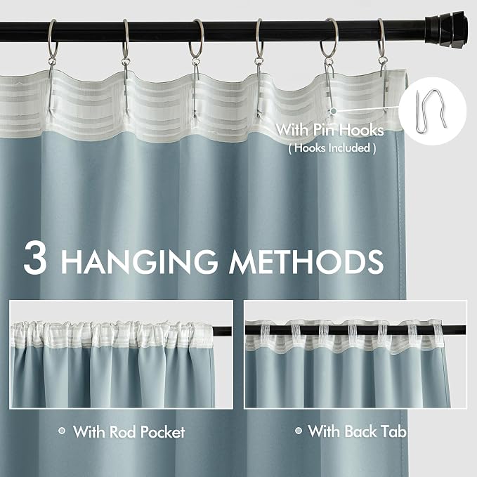 MIULEE Slate Blue Back Tab Blackout Curtains 108 Inch Long 2 Panels Set