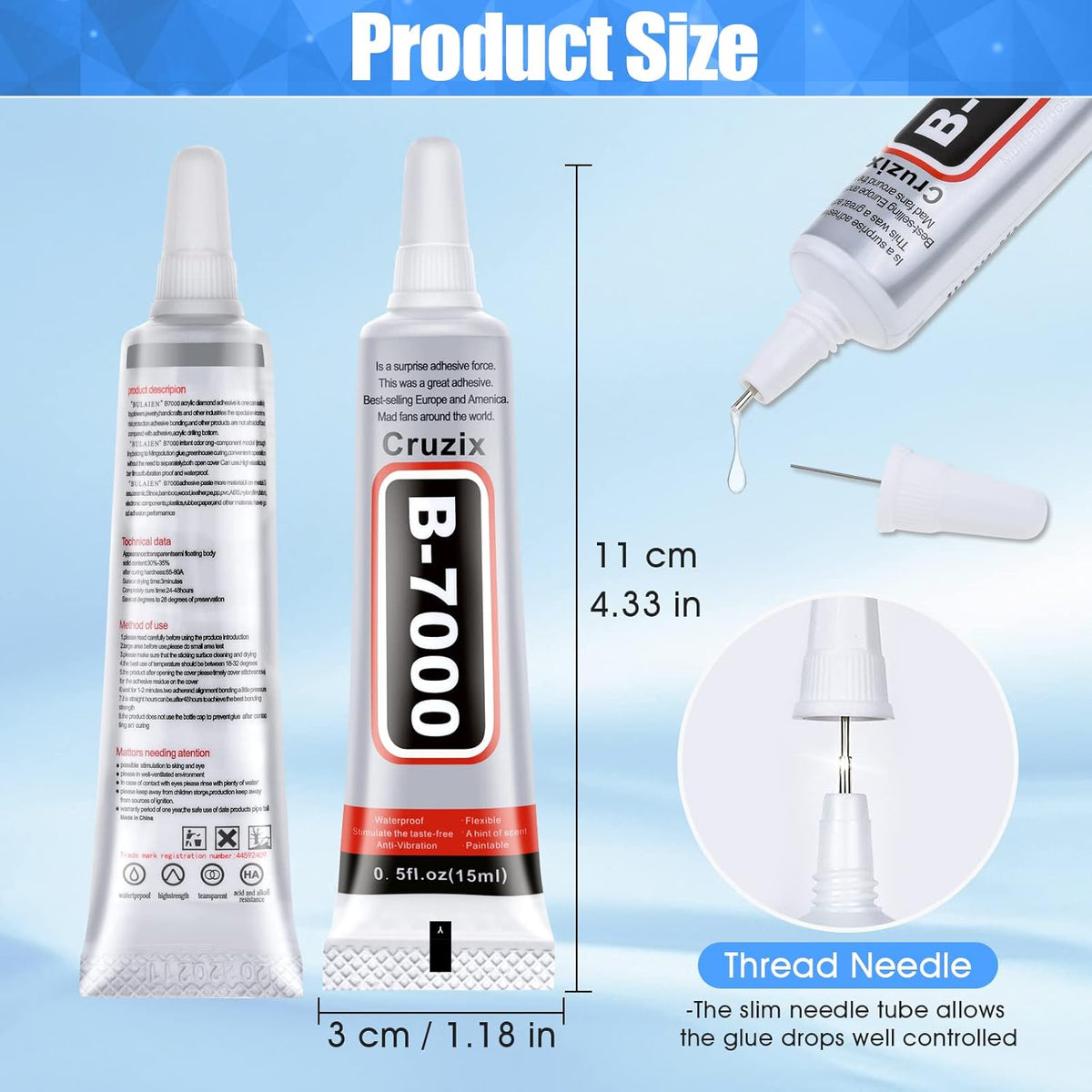 B-7000 Glue Clear for Rhinestone Crafts, Jewelry and Bead Adhesive B7000 Semi Fluid High Viscosity Glues for Clothes Shoes Fabric Cell Phones Screen Repair Metal Stone Nail Art Glass (4x15 ml/0.5 oz)