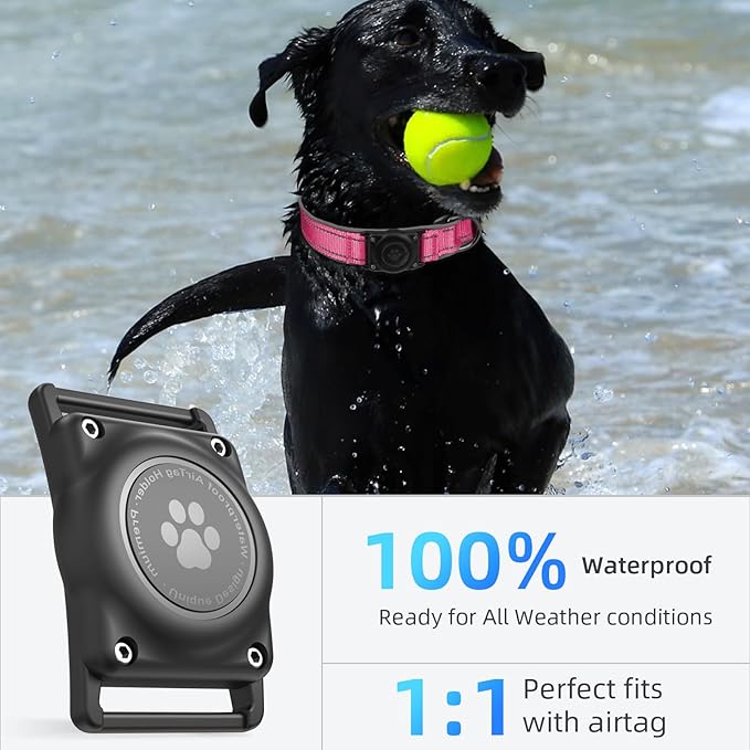 Airtag Dog Collar - 100% Waterproof Air tag Dog Collar Holder for Apple AirTag, Reflective, Soft Padded, Everlasting, GPS Dog Collar for Small Medium Large Dogs (Hot Pink, L)