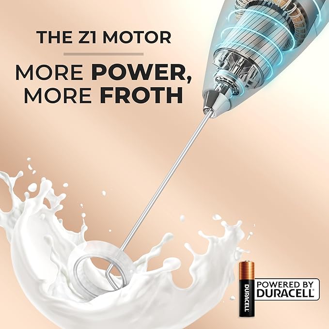 Zulay Kitchen Powerful Milk Frother Wand With Duracell Batteries - Ultra Fast Handheld Drink Mixer - Electric Whisk Foam Maker for Coffee, Lattes, Cappuccino & Matcha - Z1 Motor - Maple