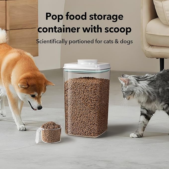 Dog Food Storage Container with 130ml Scoop – 4L/4.2qt Airtight Dog Food Container for Kibble & Treats, BPA-Free Cat Food Storage Container, Stackable Pop Lid Plastic Container with Lid (4.2Qt*2)
