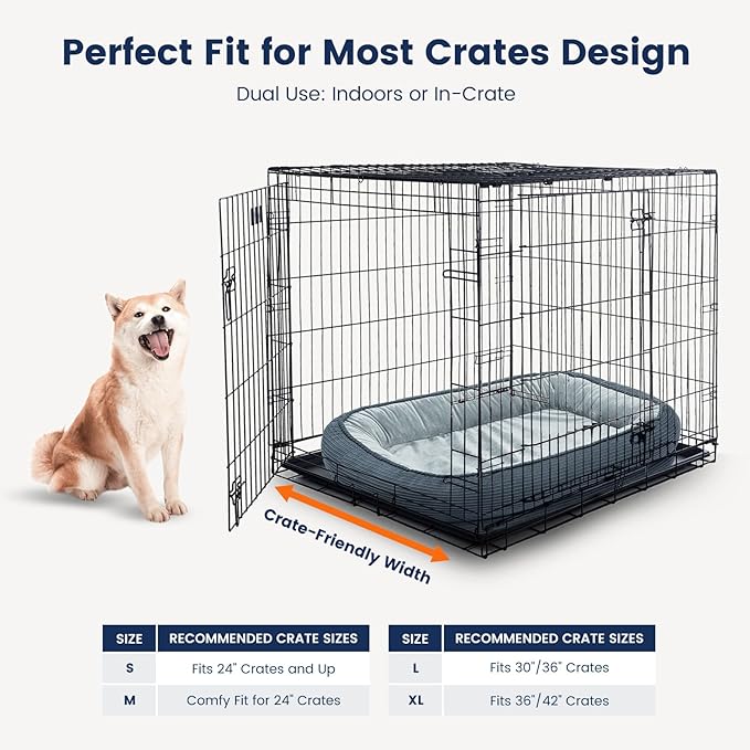 Orthopedic Dog Bed for Medium Size Dog Washable Cover, Egg Crate Foam Bed for Senior Dogs,Oval Kennel Bed, Pet Couch Bed with Four Sided Bolster, Removable Washable Cover Non-Slip Bottom, Haze Blue