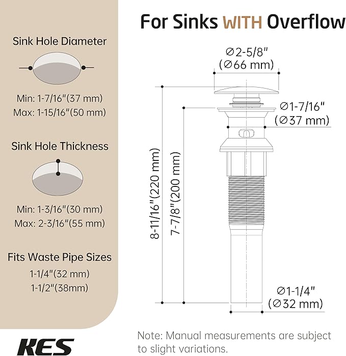 KES Bathroom Sink Drain with Strainer Basket Drain Hair Catcher, Pop Up Drain Stopper Vessel Sink Vanity with Overflow Anti Clog, Oil Rubbed Bronze S2013A-ORB