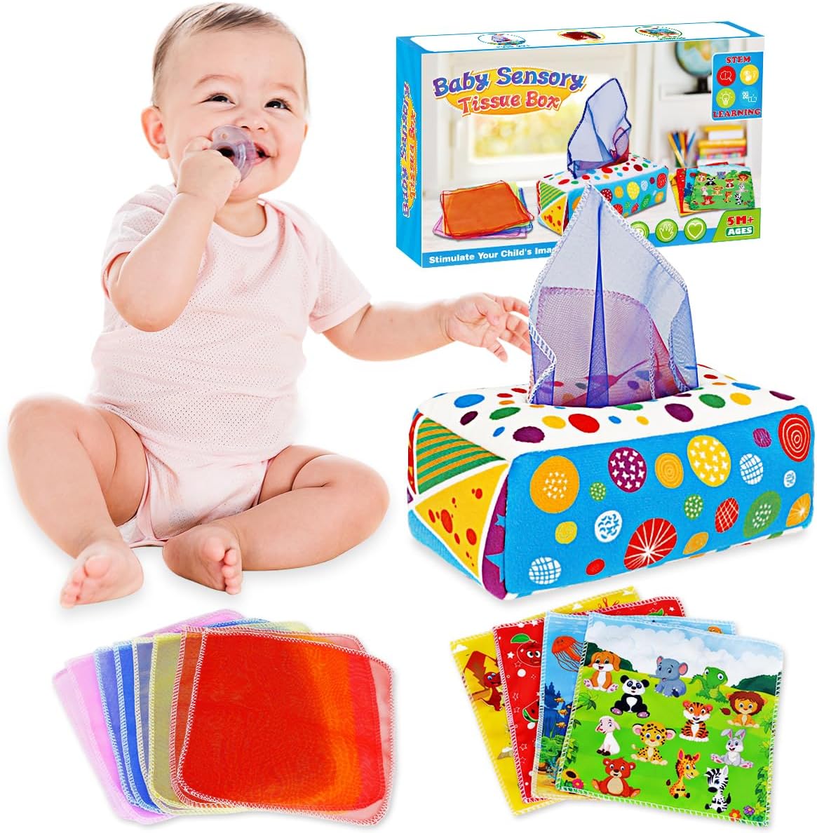 Aiduy Baby Toys 6 to 12 Months - Baby Tissue Box Toys Montessori Toys for Babies 6-12 Months Soft Crinkle Infant Sensory Toys for 1 Year Old Early Learning Toys Baby Boys Girls Gifts