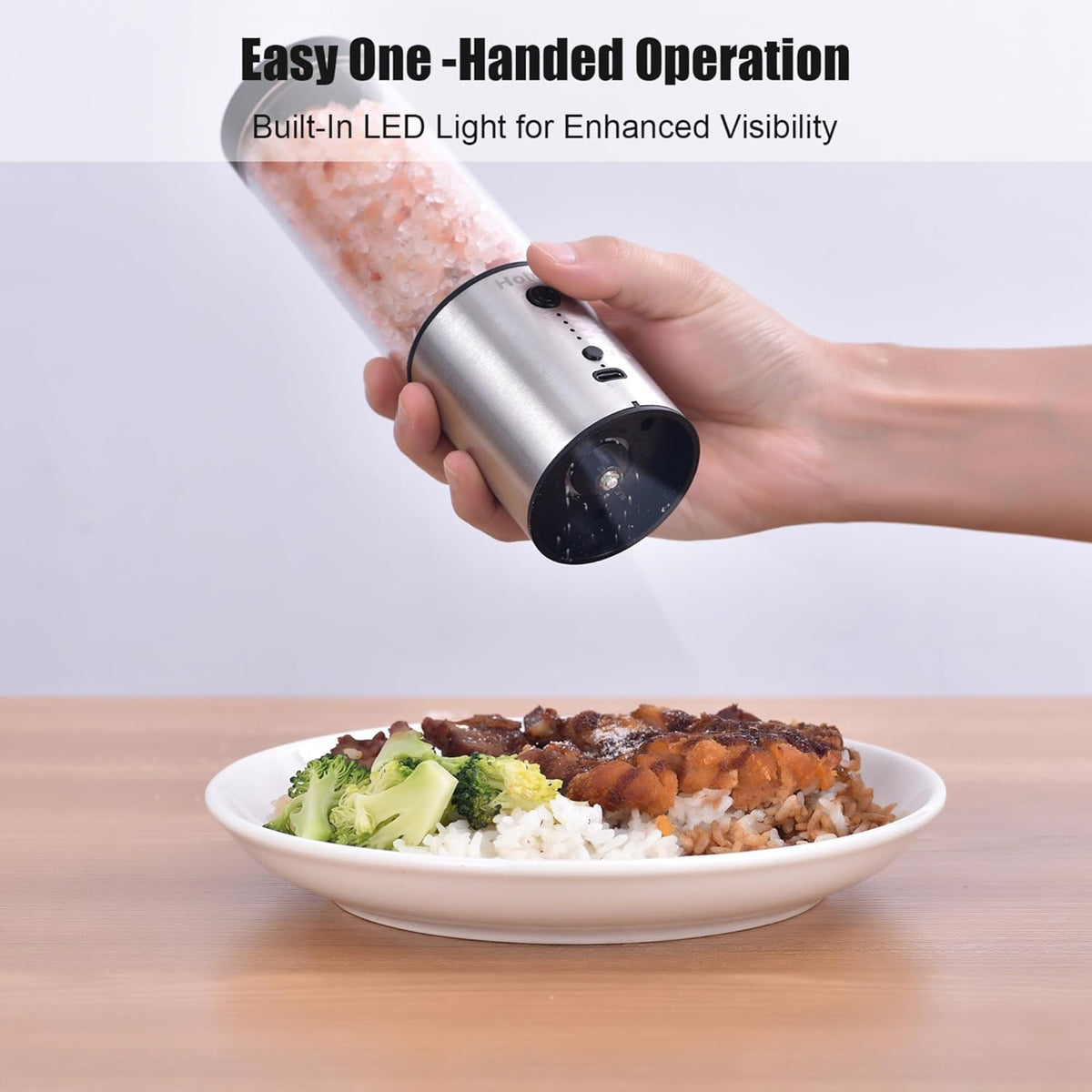 Larger Capacity Electric Salt and Pepper Grinder Set, Rechargeable Salt and Pepper Shakers Set, Kitchen Gadgets Salt and Pepper Mill