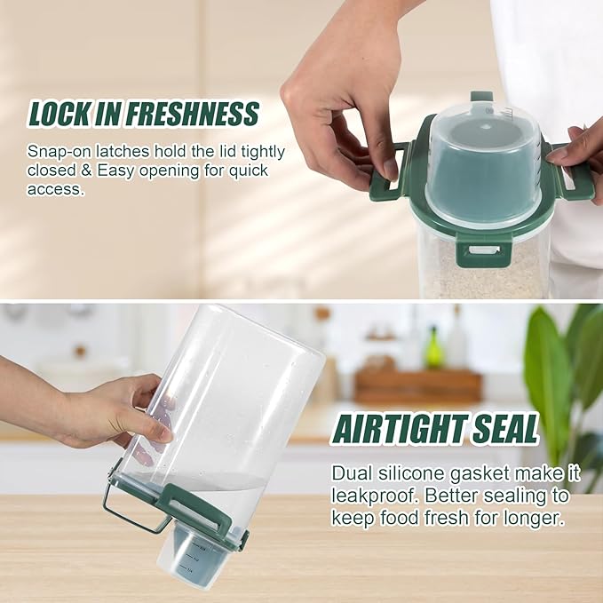 3 Lbs Dog Cat Food Storage Container with Collapsible Dog Bowl for Travel, Portable Pet Food Storage Container, Easy-Pouring Bird Seed Dispenser, Airtight Rice Cereal Oatmeal Flour Holder -Pine Green