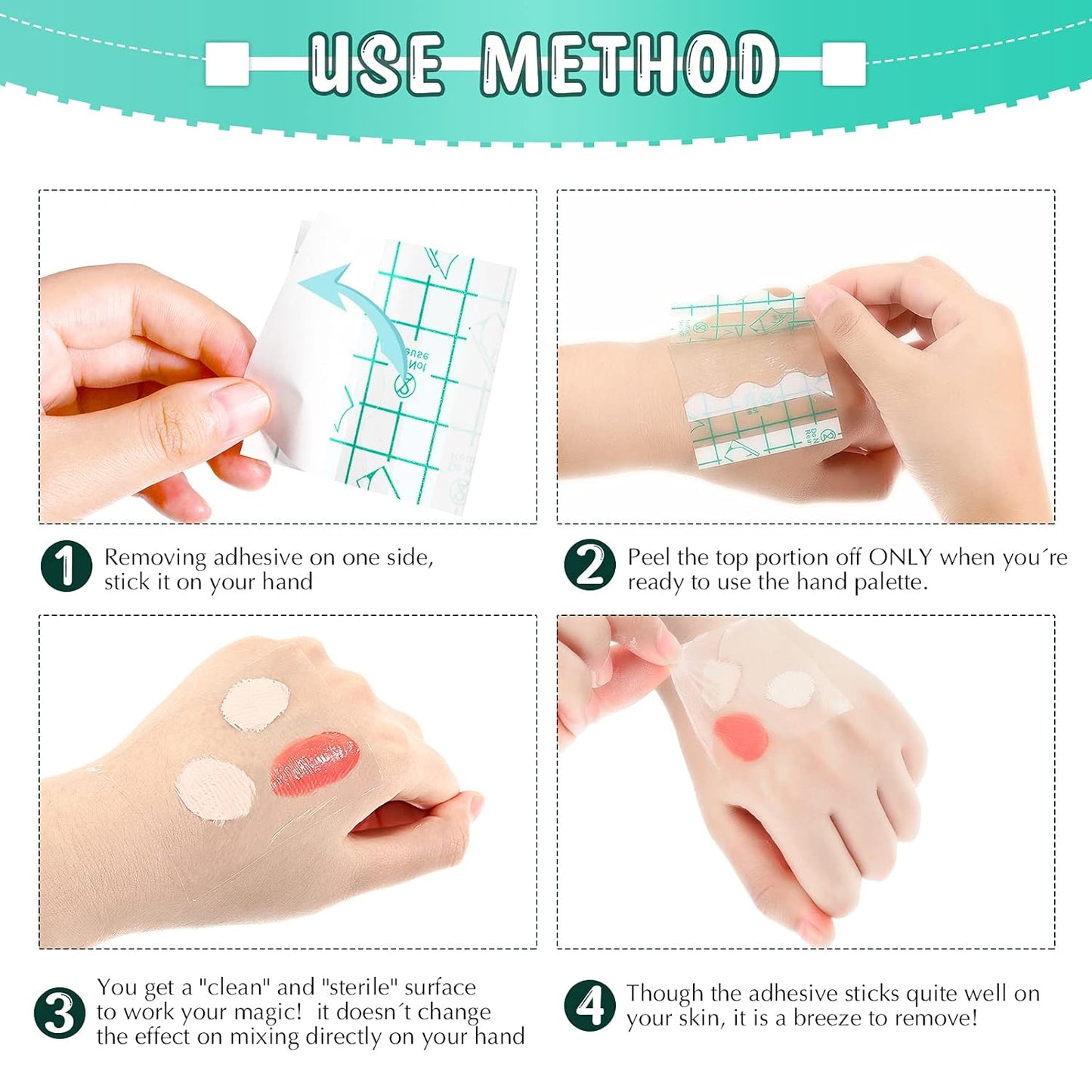 150 Pieces Makeup Hand Palette Single Use Makeup Hand Palette Disposable Adhesive Makeup Mixing Tray Cosmetic Makeup Palette Transparent Waterproof Makeup Tape for Makeup Artist