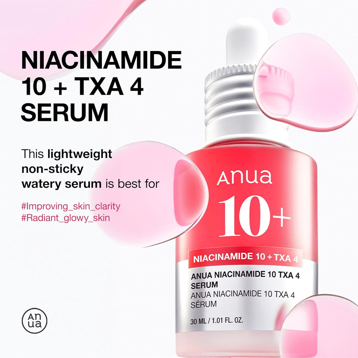ANUA Niacinamide 10 + TXA 4 Serum, Hyaluronic Acid, Tranexamic acid, Facial Serum For GlassSkin, Glow Back Serum, Dark Spot Care, Postnatal Skincare, Korean Skincare (30ml/1.01 fl.oz)