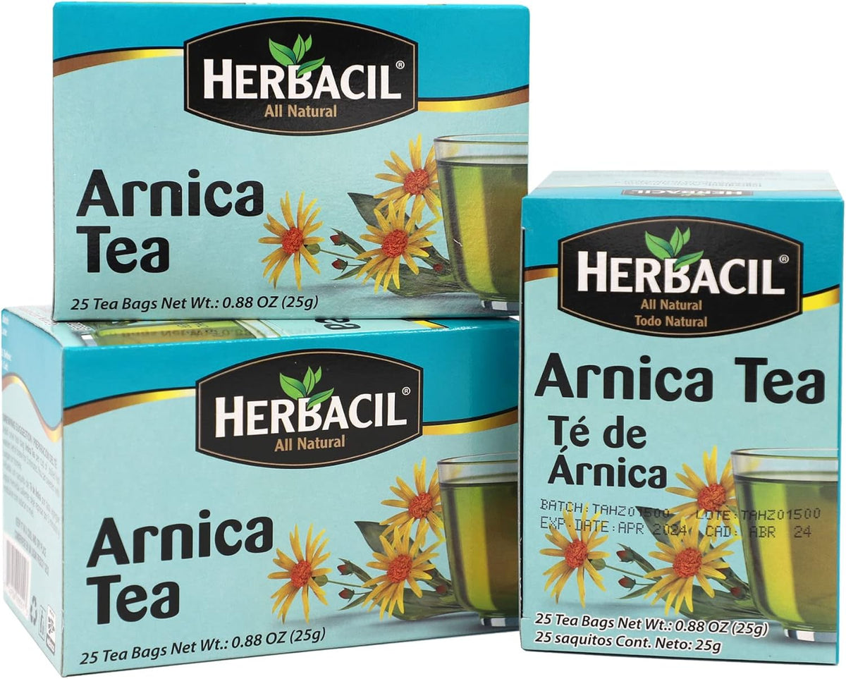 Herbacil Arnica Herbal Tea – Caffeine-Free Natural Remedy, 25 Tea Bags per Box, 3-Pack (75 Total), 0.88 oz Each
