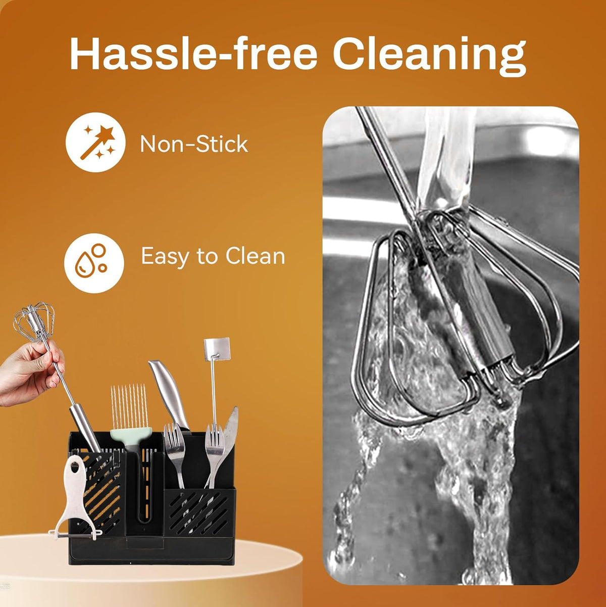 Stainless Steel Semi-Automatic Whisk, 2024 New Stainless Steel Egg Whisk Hand Push Rotary Whisk Blender, Hand Push Mixer Stirrer Tool for Cooking Kitchen Home Egg Milk (10in)