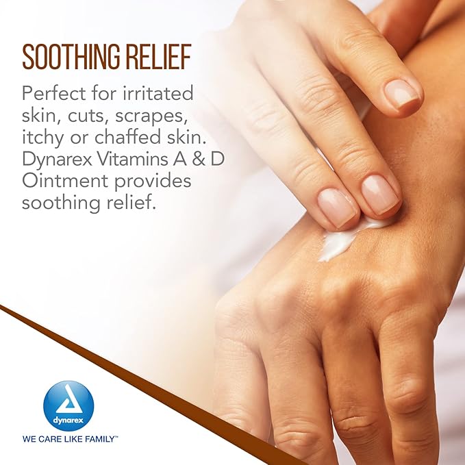 Dynarex Vitamins A & D Ointment, Ointment with Vitamin A and Vitamin D Skin Protectant, for Diaper Rash and Discomfort, White, 1 Box of 144-5g Packets