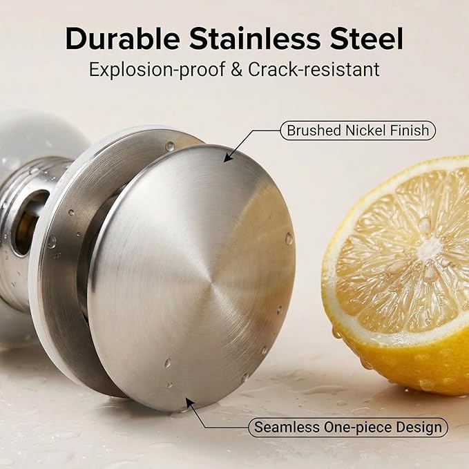Bathroom Sink Drain, Drain Stopper Bathroom Sink with Overflow, Assembly with Detachable Strainer Basket, Built in Anti Clogging Pop Up Drain Strainer, Stainless Steel Brushed Nickel 1Pcs