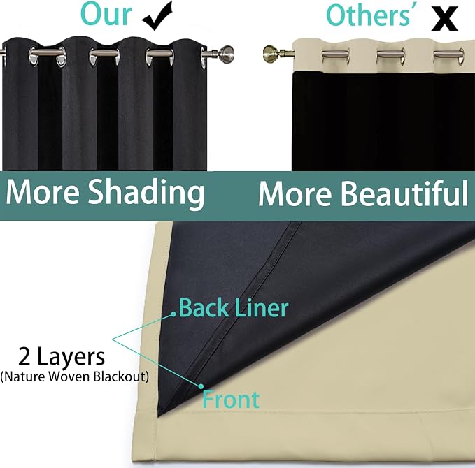 Yakamok 100% Blackout Lined Panels, Thermal Insulated Blackout Curtains