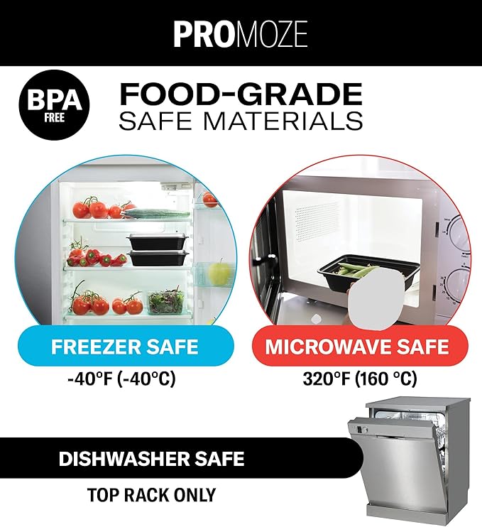 50-Pack Reusable Meal Prep Containers Microwave Safe Food Storage Containers with Lids, 28 oz - 1 Compartment Take Out Disposable Plastic Bento Lunch Box To Go, BPA Free - Dishwasher & Freezer Safe