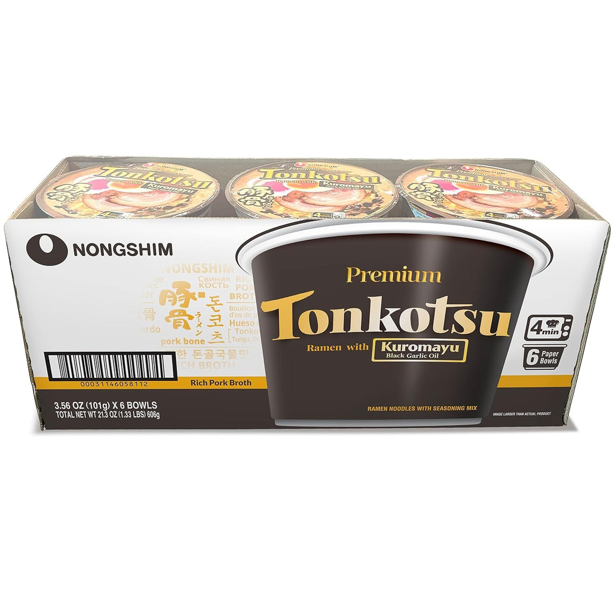 Nongshim Tonkotsu Ramen with Kuromayu Noodle Big Bowl, 3.56 Ounce (Pack Of 6)