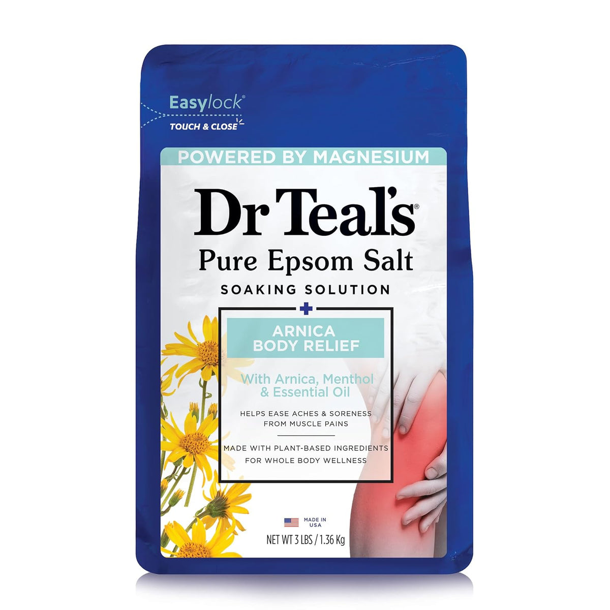 Dr Teal's Epsom Salt Magnesium Soak, Arnica Body Relief with Arnica, Menthol & Essential Oils, 3 lbs