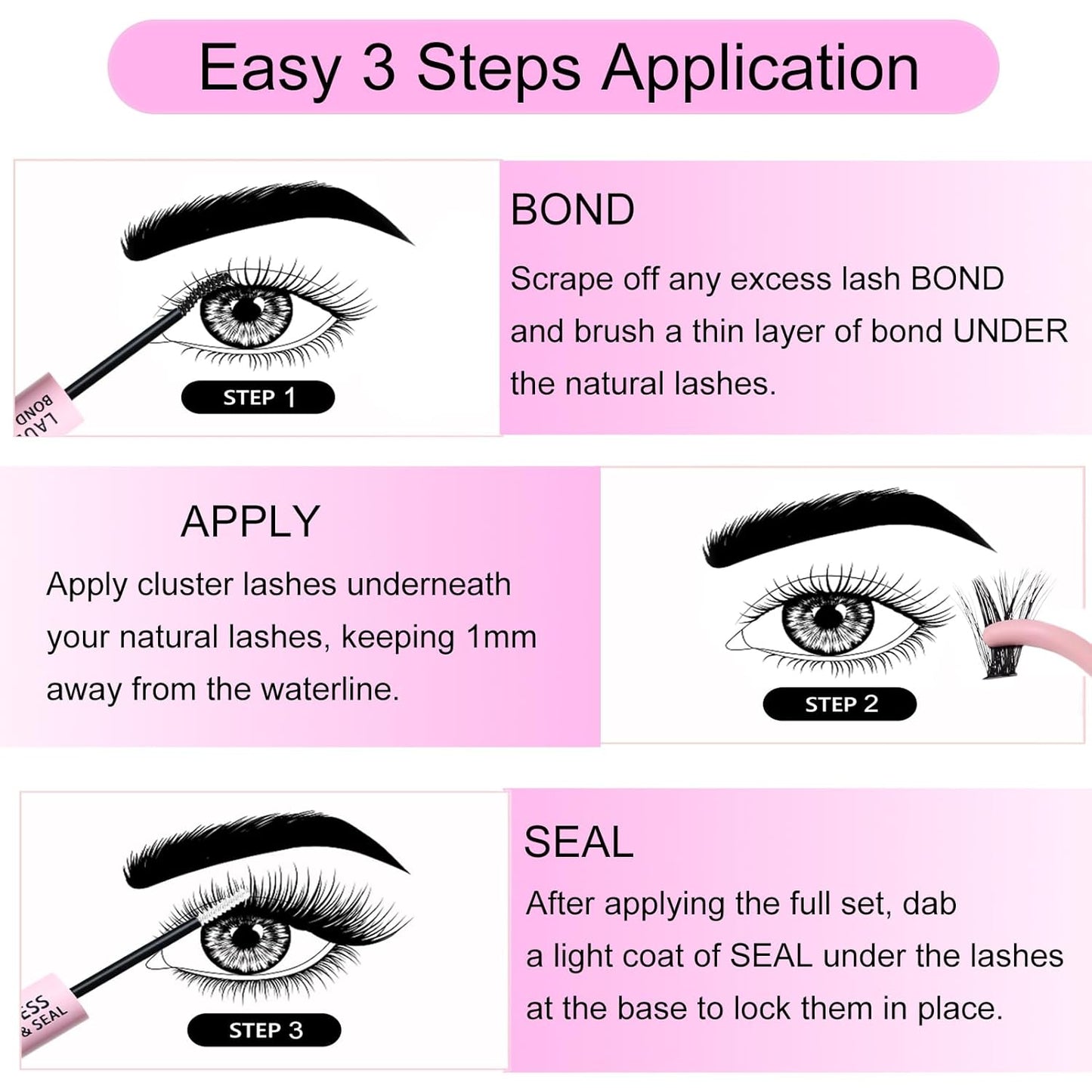 Lash Extension Kit LAUBESS Lash Clusters Kit Cluster Eyelash Extensions Kit Eyelash Clusters Lash Bond and Seal Waterproof Tweezers Brush Lash Glue Remover (Kit 50D-D-Mix9-16)