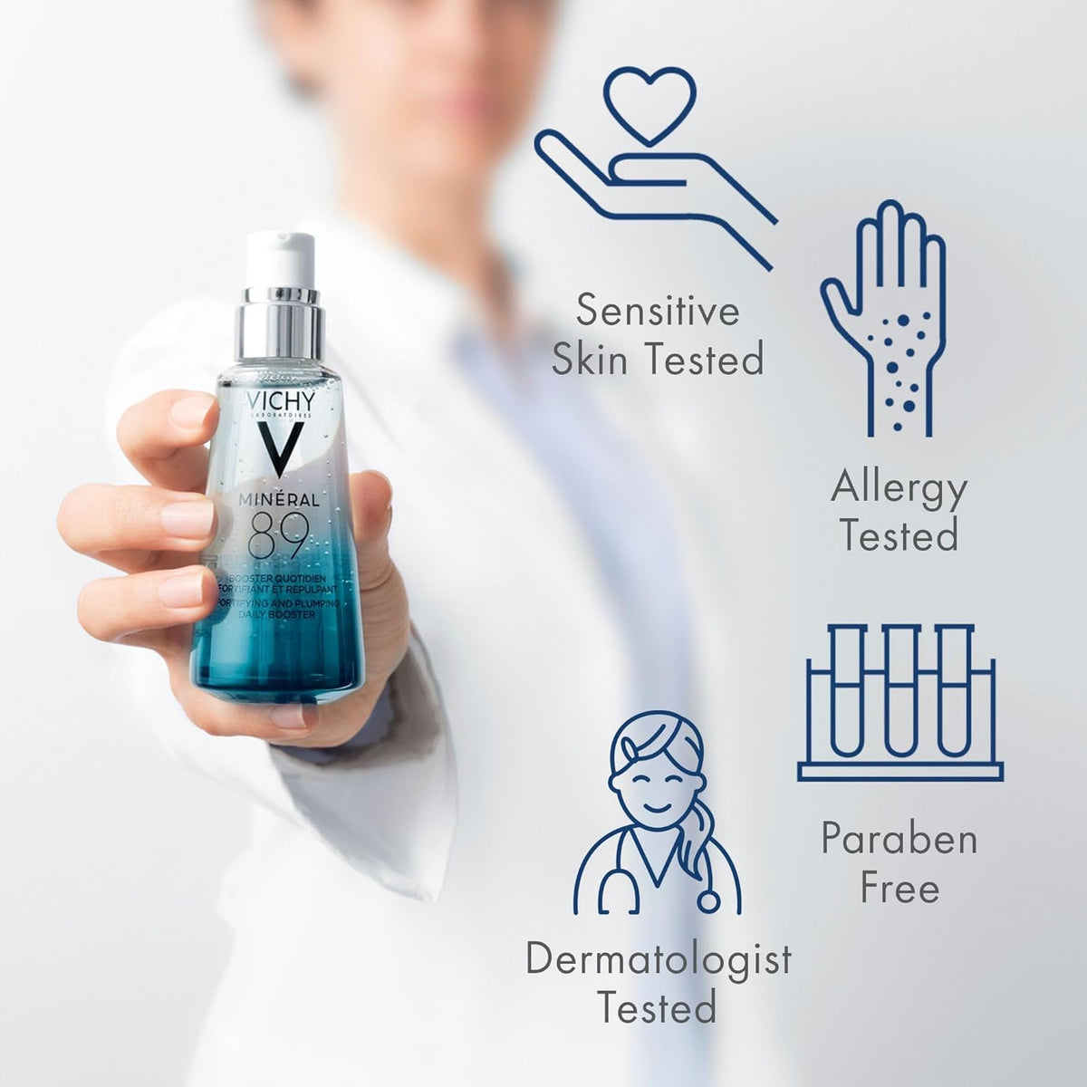 Vichy Mineral 89 Booster, Pure Hyaluronic Acid Serum for Face with Volcanic Mineral Water for Skin Barrier Repair, Plumps & Hydrates, Lightweight Moisturizing Gel, Oil-Free, Non-Sticky