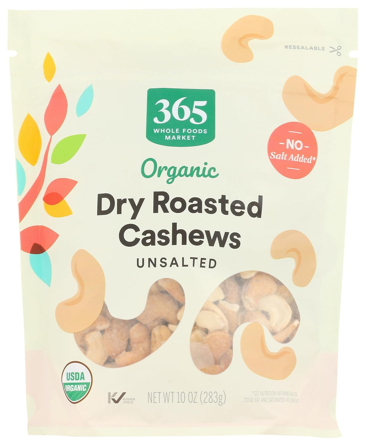 365 by Whole Foods Market, Organic Roasted & Salted Cashews, 10 Ounce