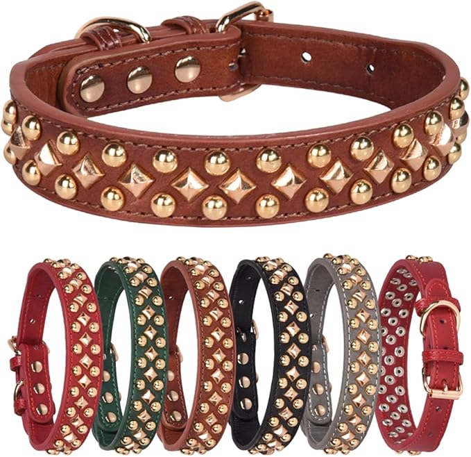 Spiked Dog Collar Soft Pu Leather Mushrooms Rivet Spike Studded Puppy Adjustable Pet Collars for Small Breeds (L, Grey3)