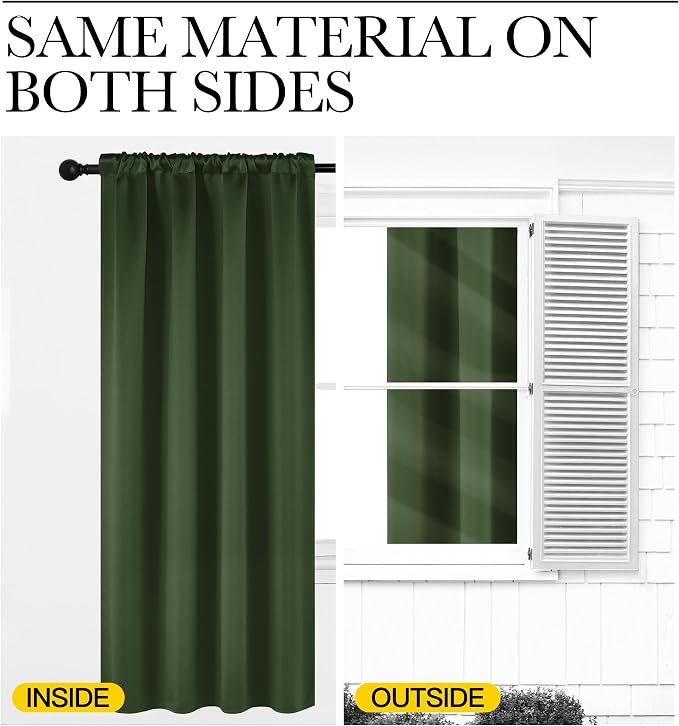 NICETOWN Dark Green Blackout Cafe Satin Curtains