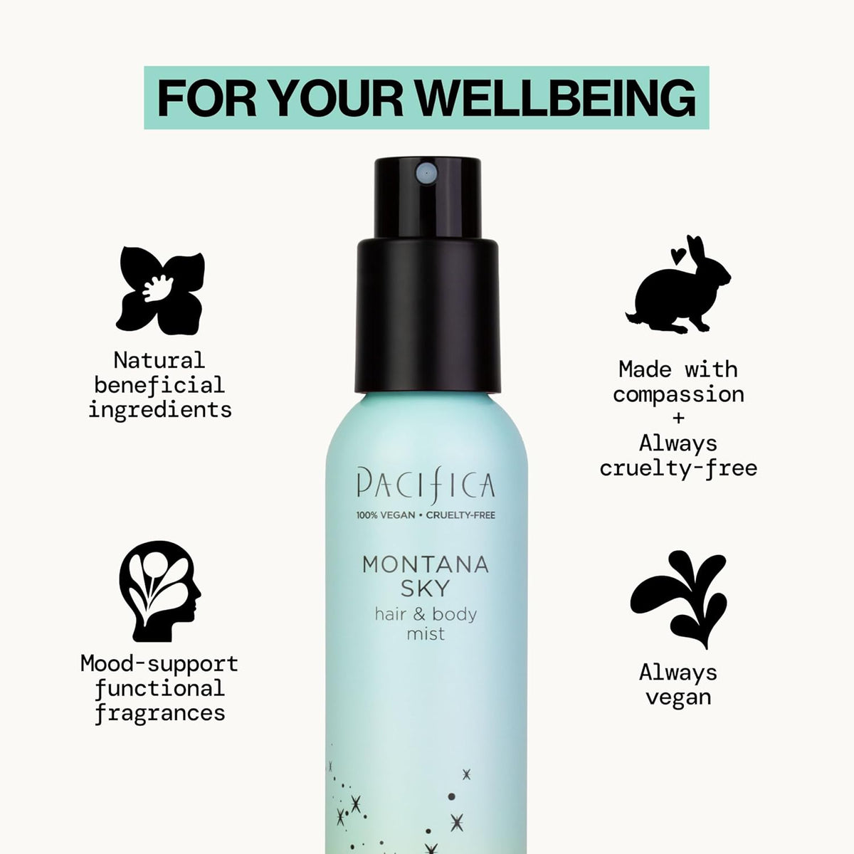 Pacifica Hair Mist Perfume & Full Body Spray for Women - Montana Sky Body Mist Fragrance w/Cedarwood, Elderflower, Black Pepper, Sage & Sandalwood Clean Beauty Alcohol-Free, Vegan & Cruelty-Free 5 oz