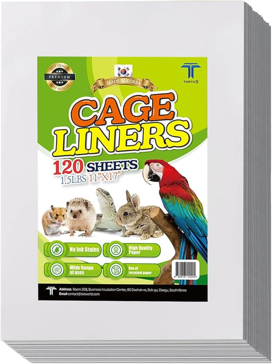 TORTO9 Cage Liner Sheets for Birds – 120 Pack, 11 x 17 in, 1.5 lb | Acid-Free & Non-Toxic Paper | Safe Pet Bedding, Craft Supply, Packing & Shipping Use