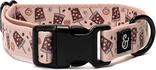 Lucy & Co. Dog Collar - Durable Lightweight Designer Collar for Pets - Adjustable Metal Safety Buckel. (Iced Coffee SZN Collar).