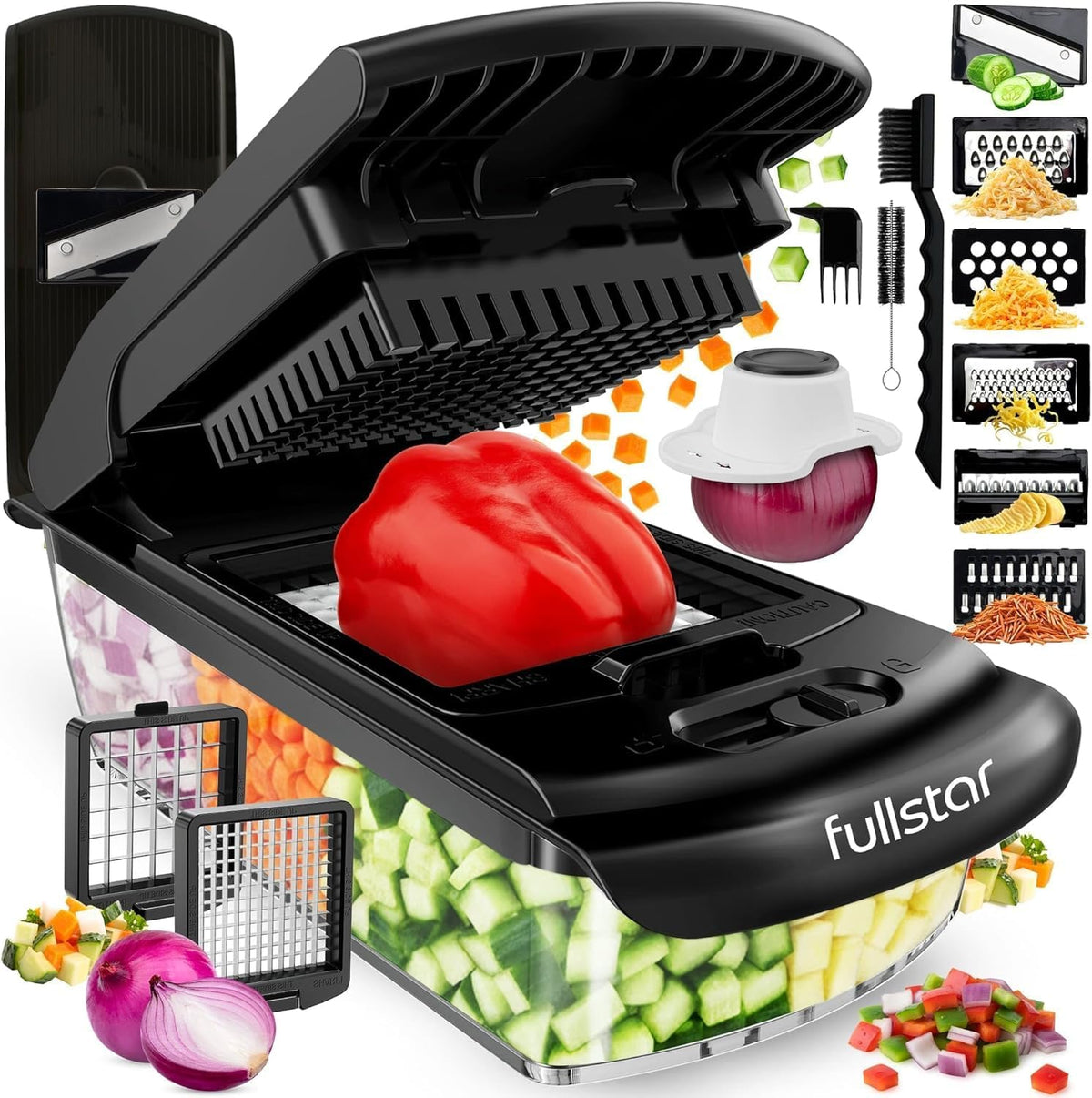 Fullstar The Original Pro Chopper - Vegetable Chopper and Spiralizer, Food Chopper with Container, Fruit Slicer, Kitchen Gadgets & Gifts, Home Essentials (4 in 1, White)