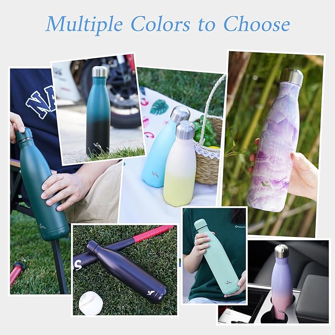 Insulated Water Bottles,12 oz Double Wall Stainless Steel Vacumm Metal Flask for Sports Travel,Midnight Black