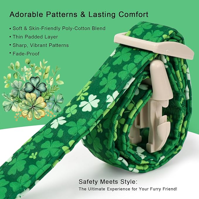 St. Patrick's Day Dog Collar for Medium Dogs - Bold Green Lucky Clover Dog Collars, Cute Irish Party Shamrock Puppy Collar, Lightweight Adjustable St. Patricks Day Pet Collars M