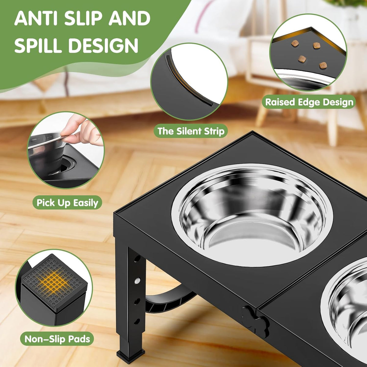 XIAZ Elevated Dog Bowls Large Breed Raised Dogs Bowl Stand Large/Medium Sized Dog 1L Food Water Bowl Stands 5 Heights Adjustable 9/11/12/14in Black Pet Feeder Dish Station