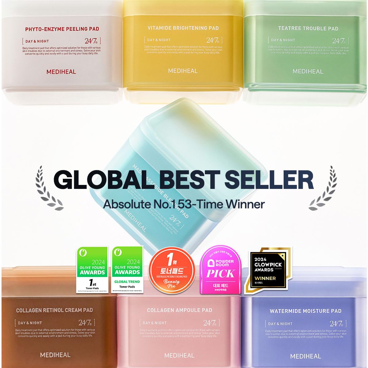 MEDIHEAL Madecassoside Toner Pads - with Centella Asiatica to Treat Blemishes and Improve Uneven Skin Tone - Vegan Gauze Fabric, 100 Pads