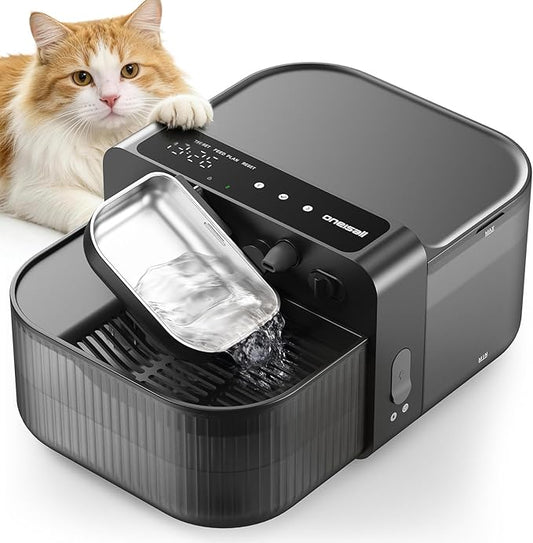 oneisall Wireless Filterless Cat Water Fountain, Separate Clean and Dirty Water Pet Fountain with Stainless Steel Bowl, 3.5L/118oz Quiet No Filter Smart Automatic Cat Water Dispenser Indoor, Black