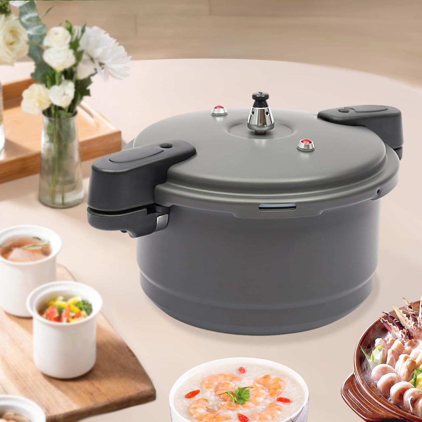 9L/9.5 Quart Gas Pressure Canner Pressure Cooker Pot Aluminium Alloy Dark Grey, for Stewiing, Steaming