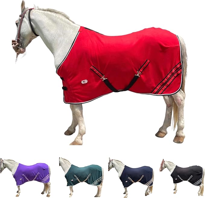 Majestic Ally Anti Pill Fleece Horse Blanket/Sheet with Silver Braided Rope (Red, 78)