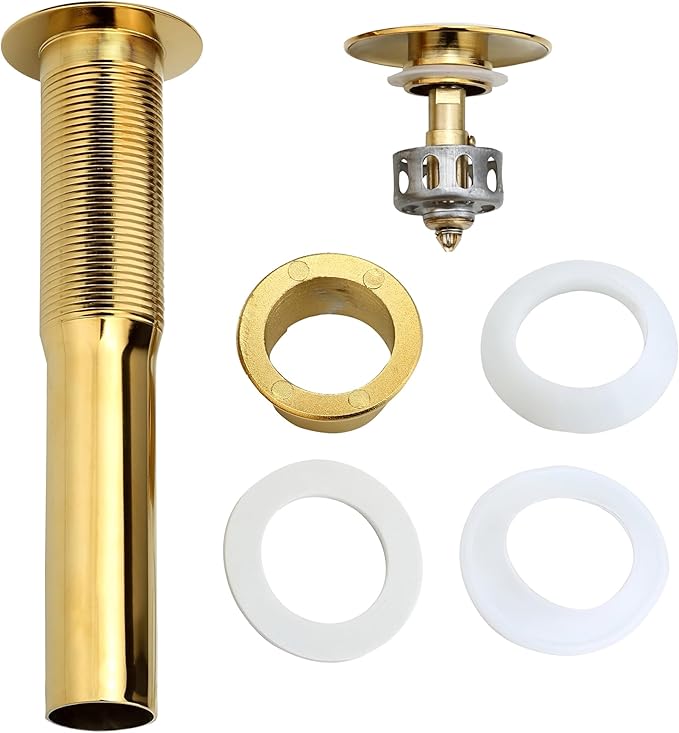 Rockgoya Bathroom Sink Drain, 5 Pack Gold Drain Stopper Bathroom Sink Without Overflow, Pop Up Drain Assembly with Detachable Strainer Basket, Built-in Anti-Clogging Strainer,Stainless Steel