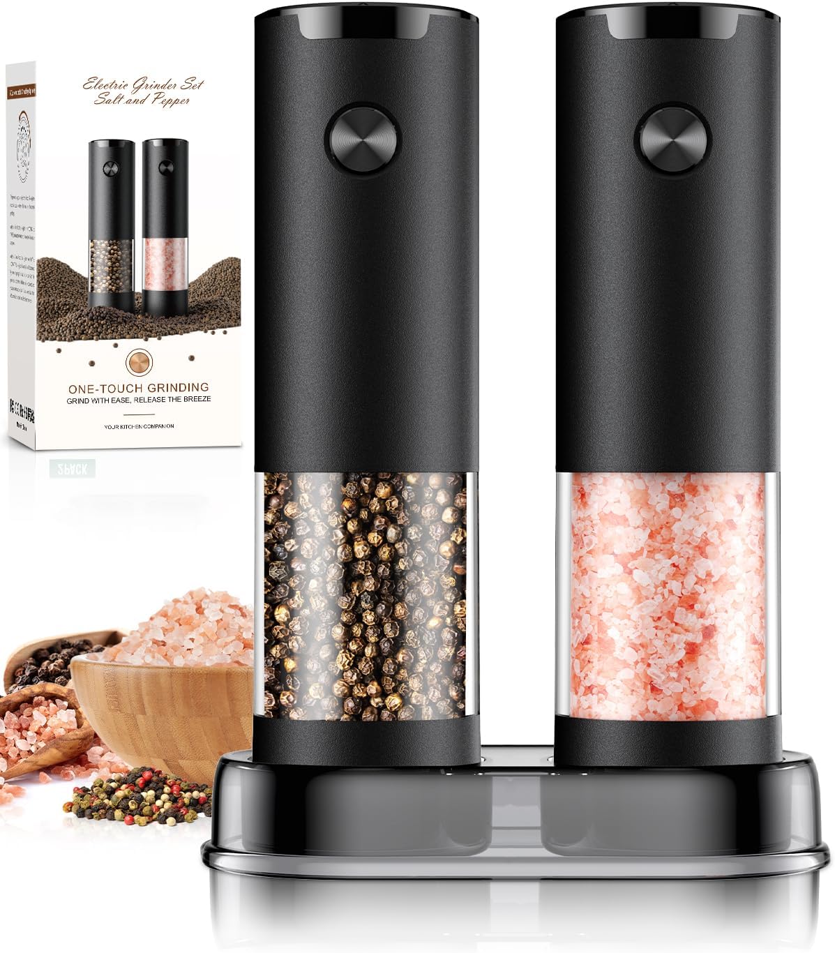 Electric Salt and Pepper Grinder Set Automatic Battery Pepper Mill Shakers Adjustable Coarseness Upgraded Larger Capacity with Led Home and Kitchen Appliances Christmas Gifts for Women