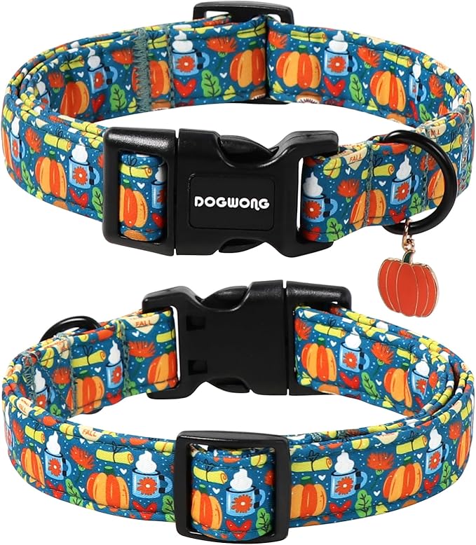 DOGWONG Fall Pumpkin Dog Collar, Fall Maple Leaf Dog Collars Adjustable Halloween Pumpkin Dog Collars for Small Medium Large Dogs S
