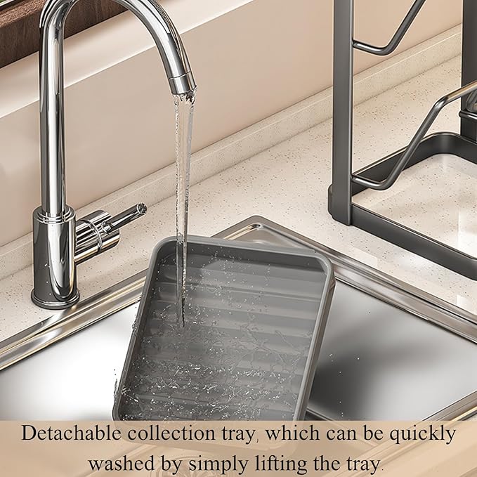 Kitchen Pot Lid Storage Rack, Pot Lid Holder With Tray,Multifunctional Storage Rack With Detachable Drip Tray For Easy Storage, Cloth Rack, Spoon Rack, Space Saving.